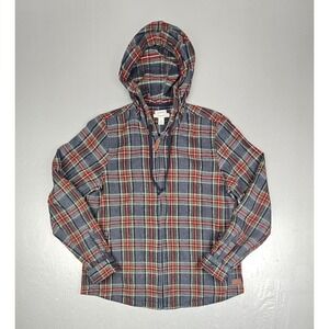 LL BEAN Hoodie Womens Med Scotch Plaid Flannel Shirt Relaxed Full-Zip Gorpcore